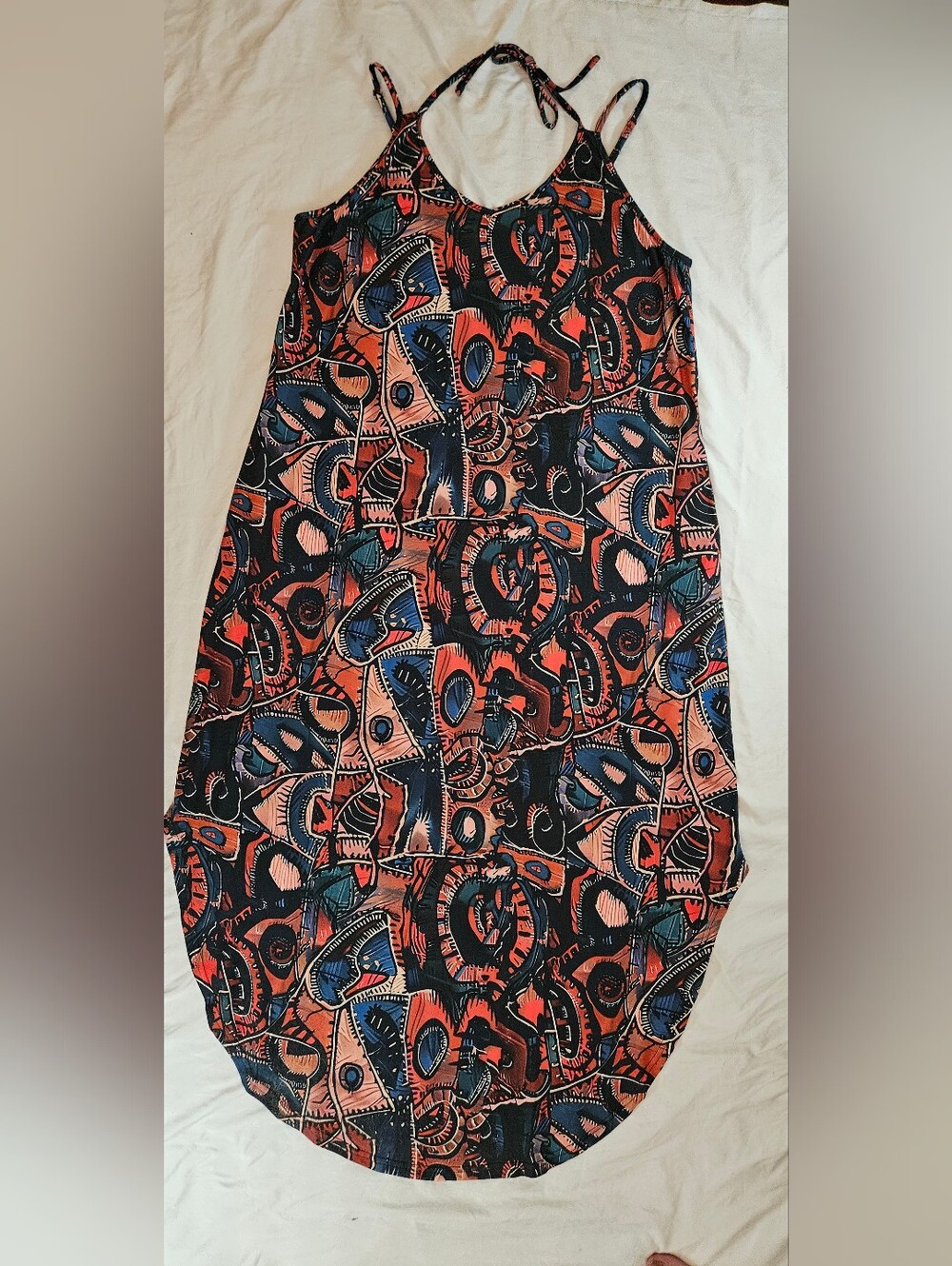 Unbranded Womens Multicolor Abstract.Sleeveless Thin Strap Summer Dress Size XL